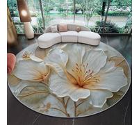 Grand Tapis Rond 160 cm - Élégant Luxueux Floral en Relief Design, Abricot Blanc Poils Courts Doux, Lavable en Machine & Antidérapant, Idéal pour Salon, Chambre d'enfant et Grand Séjour