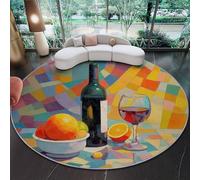 Grand Tapis Rond 160 cm - Peinture Huile Forme géométrique Fruits vin Rouge Design, Coloré Poils Courts Doux, Lavable en Machine & Antidérapant, Idéal pour Salon, Chambre d'enfant et Grand Séjour