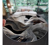 Grand Tapis Rond 180 cm - Gros Plan Vagues Luxe élégance Design, Or Noir Poils Courts Doux, Lavable en Machine & Antidérapant, Idéal pour Salon, Chambre d'enfant et Grand Séjour