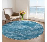 Grand Tapis Rond 60 cm - Abstrait Dessin au Trait dégradé Design, Bleu Poils Courts Doux, Lavable en Machine & Antidérapant, Idéal pour Salon, Chambre d'enfant et Grand Séjour