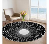 Grand Tapis Rond 80 cm - Abstraction minimalisme Pois Vision du Trou Noir Design, Noir Poils Courts Doux, Lavable en Machine & Antidérapant, Idéal pour Salon, Chambre d'enfant et Grand Séjour