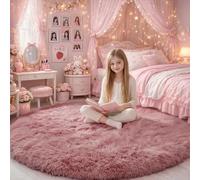 Grand tapis rond à poils longs pour chambre de bébé et d’enfant, dortoir ou salle de jeux, joli tapis rose poudré de 1,8 m