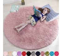 Grand tapis rond à poils longs pour chambre de bébé et d’enfant, dortoir ou salle de jeux, joli tapis rose poudré de 1,2 m