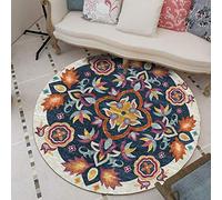 Grand tapis rond doux et lavable pour salon, motif badge traditionnel rétro, orange, bleu marine, 130 cm