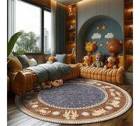 Grand tapis rond doux lavable pour salon, motif constellation rétro, bleu marine, marron, 180 cm
