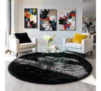 Grand tapis rond en peluche moelleuse pour chambre à coucher, salon, chambre d'enfant, appartement, décoration d'intérieur, noir, 2,1 m