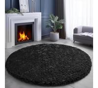 Grand tapis rond en peluche moelleuse pour chambre à coucher, salon, chambre d'enfant, appartement, décoration d'intérieur, noir, 2,1 m