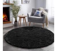 Grand tapis rond en peluche moelleuse pour chambre à coucher, salon, chambre d'enfant, appartement, décoration d'intérieur, noir, 2,1 m