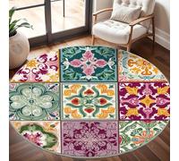 Grand Tapis Rond Lavable 100 cm, De Magnifiques Fleurs GéOméTriques À Poils Courts Antidérapant Tapis pour Salon et Chambre, Coloré Tapi Doux Chambre d'enfant Décoration - Entretien Facile