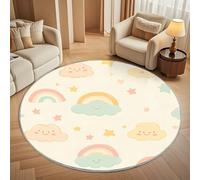Grand Tapis Rond Lavable 100 cm, Imprimé Arc-En-Ciel de Dessin Animé À Poils Courts Antidérapant Tapis pour Salon et Chambre, Nuages Mignons Tapi Doux Chambre D'enfant Décoration - Entretien Facile