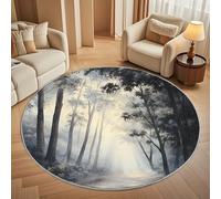 Grand Tapis Rond Lavable 160 cm, Motif de ForêT MystéRieux À Poils Courts Antidérapant Tapis pour Salon et Chambre, Gris Tapi Doux Chambre d'enfant Décoration - Entretien Facile