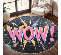 Grand Tapis Rond Lavable 200 cm, Graffiti de Rue À Poils Courts Antidérapant Tapis pour Salon et Chambre, Mur de Briques Noires Tapi Doux Chambre d'enfant Décoration - Entretien Facile