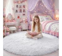 Grand tapis rond lavable à poils longs pour chambre à coucher, salon, chambre d'enfant, salle de jeux, décoration d'intérieur, blanc, 1,8 m