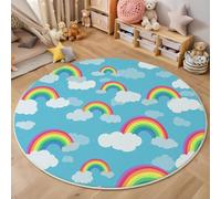 Grand Tapis Rond Mignon Arc-en-Ciel Nuages, Tapis Lavable Antidérapant pour Aalon, Chambre Coucher, Entrée, Décoration d'intérieur, Protections de Sol, 100cm, Bleu