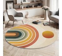 Grand Tapis Rond Vintage Arc-en-Ciel Soleil, Tapis Lavable Antidérapant pour Aalon, Chambre Coucher, Entrée, Décoration d'intérieur, Protections de Sol, 100cm, Orange