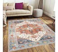 Grand tapis, rouge, bleu, jaune, crème, blanc, motif floral, rétro, multicolore, 180 x 250 cm, tapis décoratif pour salon, chambre à coucher, salle à manger, chambre d'adolescent, tapis qui ne perd
