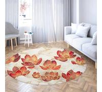 Grand Tapis Round Lavable Antidérapant, Motif Oriental Fleur de Lotus - pour Salon, Salle à Manger, Chambre à Coucher, Dortoir, Pièce à Vivre 240cm