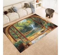 Grand Tapis Salon 120x180 cm Imitation Cachemire Antidérapant Motif CascaPierres Ruisseau 3D Tapis Lavable en Machine ou Passer l'Aspirateur pour Chambre à Coucher Bureau (9 Tailles Disponibles)
