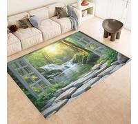 Grand Tapis Salon 120x180 cm Imitation Cachemire Antidérapant Motif CascaPierres Ruisseau 3D Tapis Lavable en Machine ou Passer l'Aspirateur pour Chambre à Coucher Bureau (9 Tailles Disponibles)