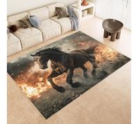 Grand Tapis Salon 120x180 cm Imitation Cachemire Antidérapant Motif Cheval Flamme CréAtif 3D Tapis Lavable en Machine ou Passer l'Aspirateur pour Chambre à Coucher Bureau (9 Tailles Disponibles)