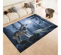 Grand Tapis Salon 120x180 cm Imitation Cachemire Antidérapant Motif Loup Herbe Arbres Lune 3D Tapis Lavable en Machine ou Passer l'Aspirateur pour Chambre à Coucher Bureau (9 Tailles Disponibles)