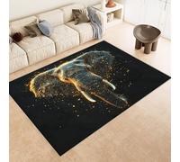 Grand Tapis Salon 140x200 cm Imitation Cachemire Antidérapant Motif éLéPhant Or Clair Noir 3D Tapis Lavable en Machine ou Passer l'Aspirateur pour Chambre à Coucher Bureau (9 Tailles Disponibles)