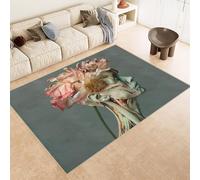 Grand Tapis Salon 140x200 cm Imitation Cachemire Antidérapant Motif Humain Visage Fleurs 3D Tapis Lavable en Machine ou Passer l'Aspirateur pour Chambre à Coucher Bureau (9 Tailles Disponibles)