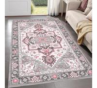 Grand Tapis Salon, Lavable, Fond Antidérapant, Décoration de la Maison Chambre, Tapis Oriental Vintage à Motif Floral Rose Vieilli, Noir et Gris, 200 x 300 cm
