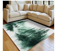 Grand Tapis Salon Troupeau de Cerfs forestiers 180 x 270 cm Vert Doux Poil Ras Antidérapant Lavable en Machine, Chambre Adulte Intérieur Extérieur Salle à Manger Cuisine