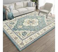 Grand tapis traditionnel vert oriental jaune beige floral vintage bleu sarcelle 155 x 245 cm tapis lavable pour décoration de salon, chambre à coucher, salle à manger, chambre d'adolescent