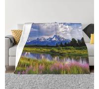 Grand Teton - Couverture pelucheuse en peluche légère en flanelle super douce pour lit, canapé, bureau, voyage, toutes saisons, 101,6 x 76,2 cm