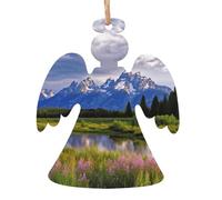 Grand Teton Décoration de Noël en bois à suspendre au parc national - 1 arbre de Noël en forme d'ange - Décoration de Noël à suspendre pour le Nouvel An et les fêtes
