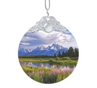Grand Teton - Décoration de sapin de Noël en verre - Parc national - 2025 - Rond à suspendre - Décoration de sapin de Noël pour fête, mariage, cheminée en plein air