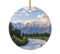 Grand Teton National Park - Décoration de Noël personnalisée en céramique avec ficelle dorée, ronde imprimée à suspendre pour arbre de mariage, décoration de fête de mariage.