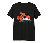 Grand Teton National Park Moose & Mountains Typography T-Shirt Haut de Gamme