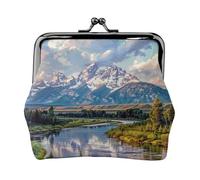 Grand Teton - Porte-monnaie imprimé parc national pour femme en cuir synthétique mignon avec verrou à baiser, Noir , Taille unique, Pochette à monnaie