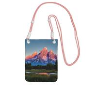 Grand Teton Sac à bandoulière imprimé parc national pour homme et femme, mini porte-monnaie décontracté pour téléphone, sac de téléphone antivol, pour randonnée, voyage, rose, Taille unique