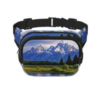 Grand Teton Sac banane pour femme imperméable et réglable Motif parc national Sac banane tendance décontracté pour course à pied, entraînement, randonnée, voyage, noir, taille unique, Noir , Taille