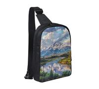 Grand Teton - Sac de poitrine imprimé parc national pour homme et femme, sac à dos à bandoulière imperméable pour coureur, entraînement, randonnée, cyclisme, voyage, Noir , Taille unique, Sac à dos