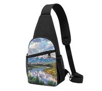 Grand Teton Sac de poitrine imprimé parc national pour homme et femme, sac banane d'extérieur à bandoulière pour randonnée, sport, Noir , Taille unique, Sac à dos décontracté