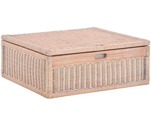 Grand tiroir sous lit en rotin 64 x 58 x 24 cm / sous le lit avec couvercle / panier de rangement (blanc vintage)
