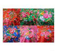 Grand tissu de rayonne de coton imprimé floral de style chinois, doux, confortable et respirant pour couture, robes, jupes, rideaux, oreillers et travaux manuels (fleurs bleues)