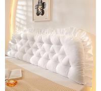 Grand traversin pour tête de lit avec attaches de fixation - Support de positionnement pour lit, repose-lit, coussin de lecture long avec housse amovible - Coussin de dossier pour lit, canapé, lit de