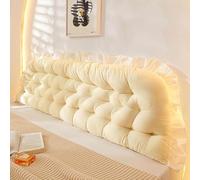 Grand traversin pour tête de lit avec attaches de fixation - Support de positionnement pour lit, repose-lit, coussin de lecture long avec housse amovible - Coussin de dossier pour lit, canapé, lit de