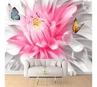 Grand Tridimensionnel Rose Fleurs Papillons Papier Peint 3D Installation Facile Intissé Tapisserie Bureau Salon Canapé Chambre Décoration Murale-200cm×140cm