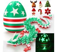 Grand œuf de dragon phosphorescent imprimé en 3D avec étoiles et rayures sur le thème de Noël - 48,3 cm Décoration festive de dragon lumineux en 3D - Œufs de dinosaure cool - Cadeau pour enfants