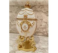 Grand œuf de Fabergé blanc impérial 24 carats Or 4 carats Œuf de collection Russe Fabergé Boîte à bijoux faite à la main 200 cristaux autrichiens Boîte à bijoux pour femme
