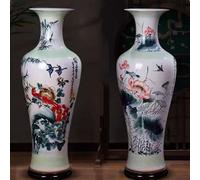 Grand vase de sol en céramique, vase floral chinois traditionnel peint à la main for le salon, décoration élégante du hall de l'hôtel, cadeau de pendaison(A,2.2M)