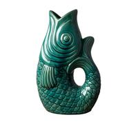 Grand Vase Décoratif Poisson en Grès, 30,5 cm, Bleu-Vert, Design Écaillé