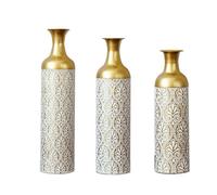 Grand vase doré, ensemble de vases métalliques, 3 vases rétro, branche d'herbe de la pampa, grands vases décoratifs, 83/66/50 cm